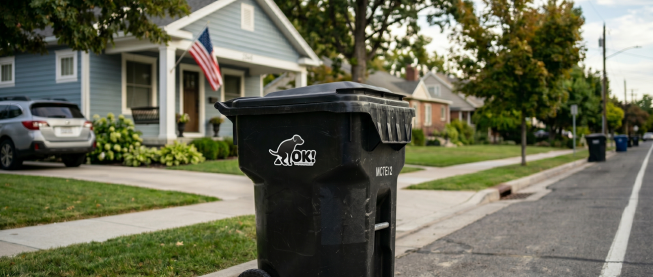 Carrying Poop Stinks neighborhood trash can